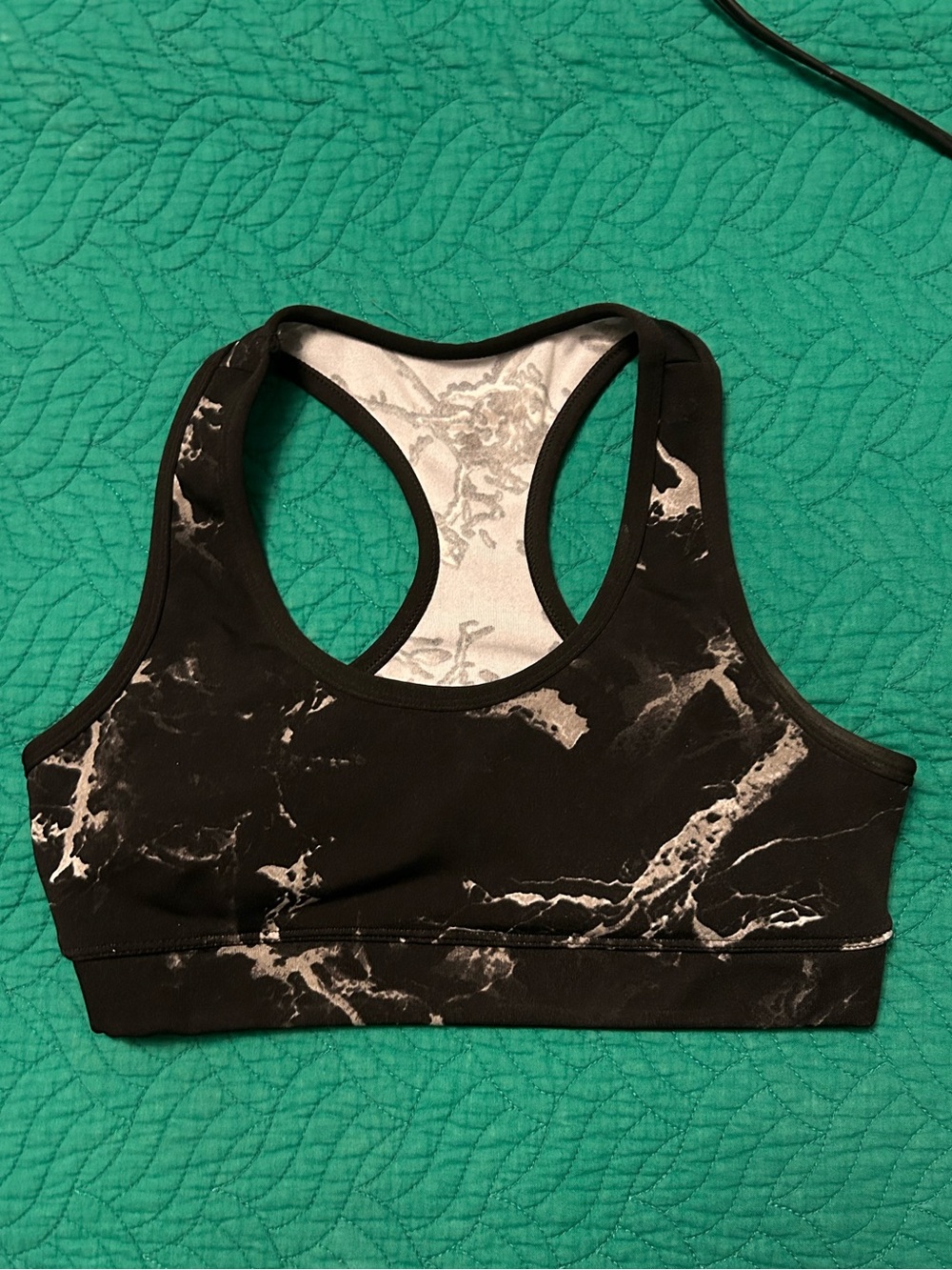 Black Marble-Print Racerback Sports Bra - Women